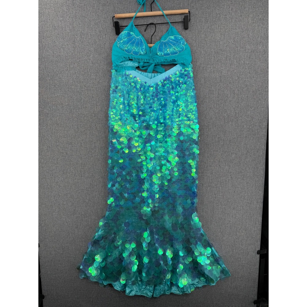 Leg Avenue Teal Mermaid Sequin Skirt Seashell Halter Y2K Halloween Costume Sz M